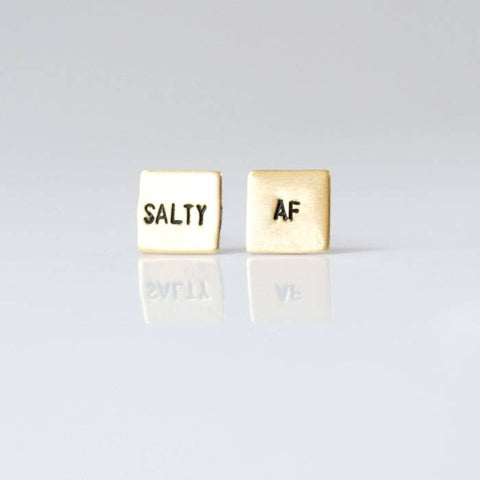 Salty AF, Hand Stamped Earrings | Brass