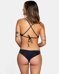 Solid Shirred V-Wire Bralette Bikini Top - Black –