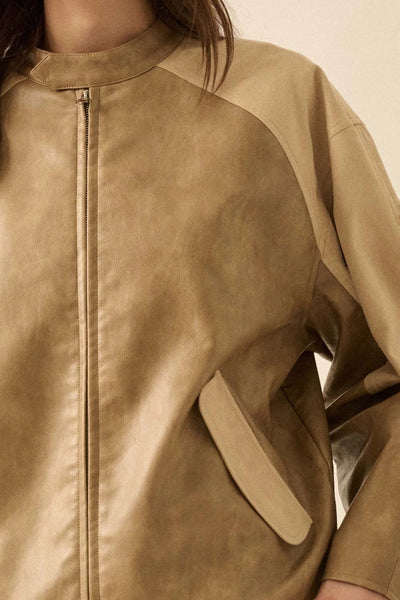 Faux Leather & Suede Barrel Jacket