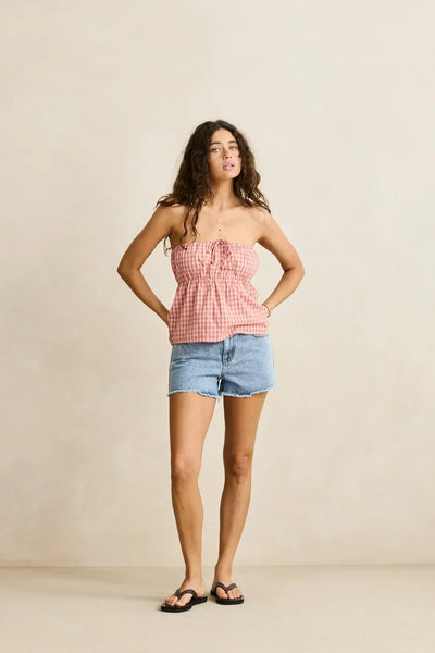 Kirra Check Strapless Top
