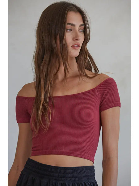 Seamless Ribbed Off Shoulder Crop Top