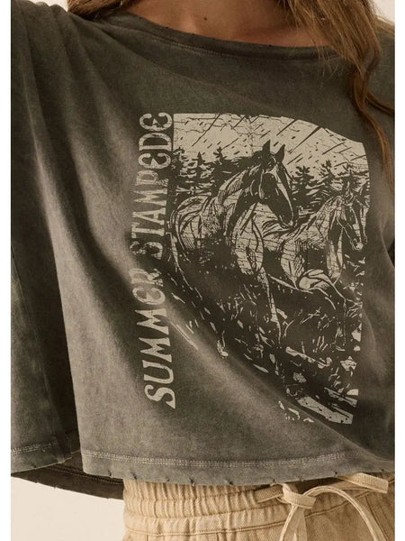 Summer Stampede Distress Cropped Tee