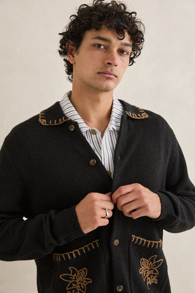 Whip Stitch Button Up Knit Cardigan