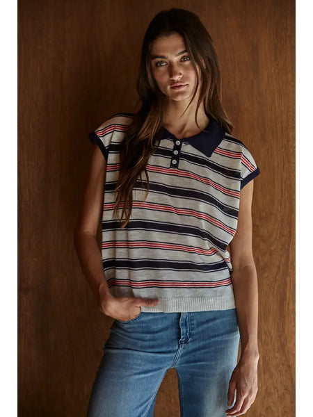 Knit Striped Collared Top