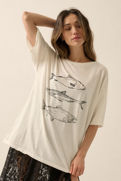 Three Fishes Oversized  Tee