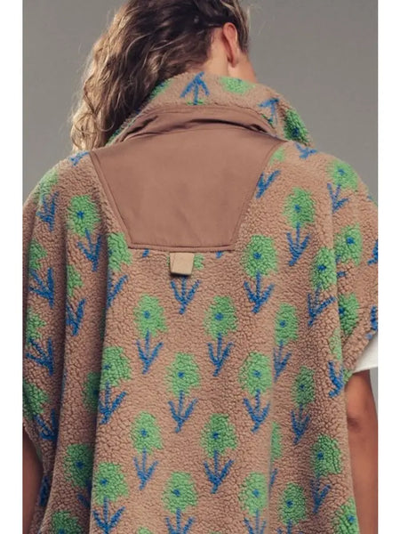 Floral Sherpa Oversized Vest
