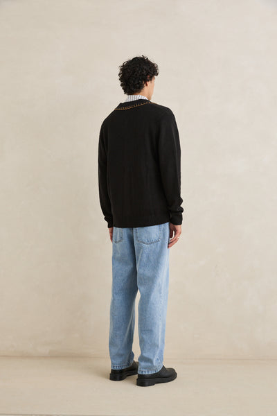 Whip Stitch Button Up Knit Cardigan