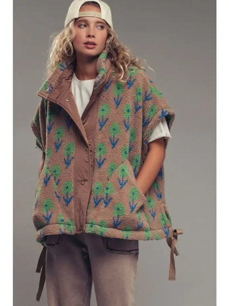 Floral Sherpa Oversized Vest