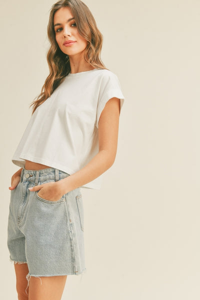 Round Neck Cuffed Sleeve Top
