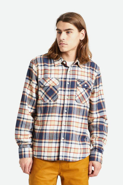 Brixton Bowery Long Sleeve Flannel - Washed Navy/Barn Red/Off White