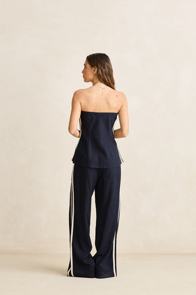 Contrast Linen Strapless Top