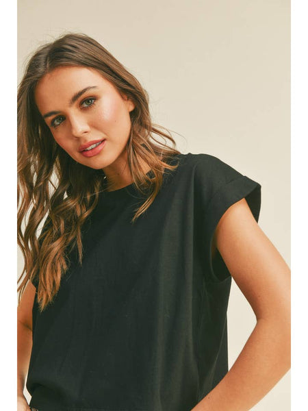 Round Neck Cuffed Sleeve Top