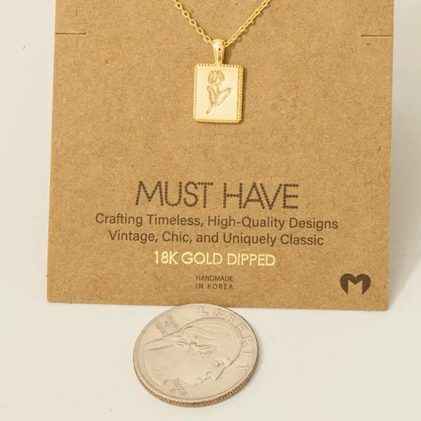 Flower Print Square Pendant Necklace