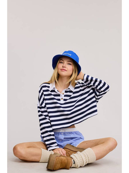 Striped Cropped Polo Shirt