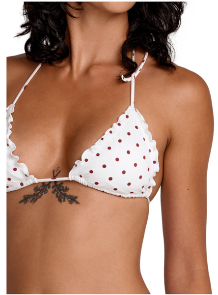 Dot Ruffle Halter Tri Bikini Top