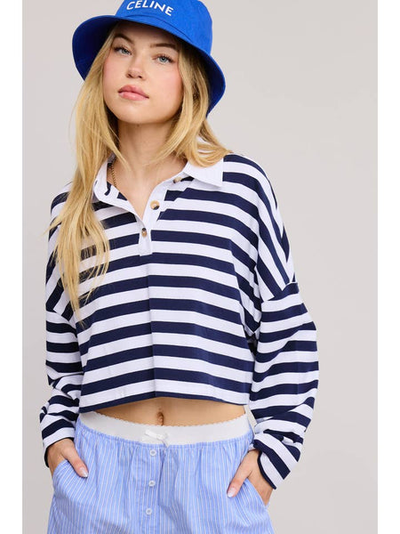 Striped Cropped Polo Shirt