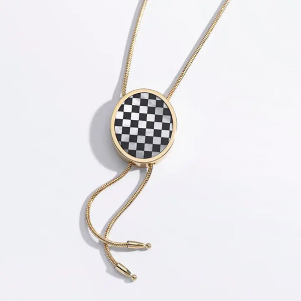 Checkered Bolo Tie Necklace