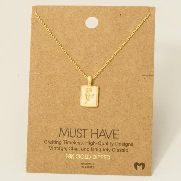 Flower Print Square Pendant Necklace