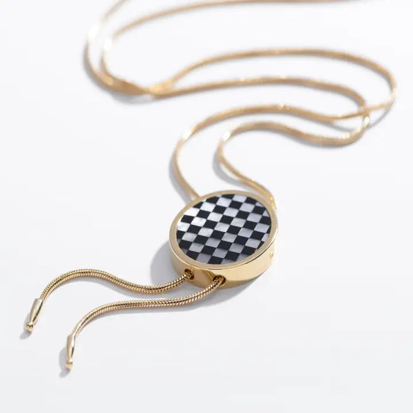 Checkered Bolo Tie Necklace