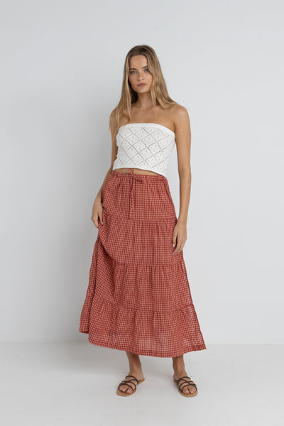 Lola Check Maxi Skirt - Red