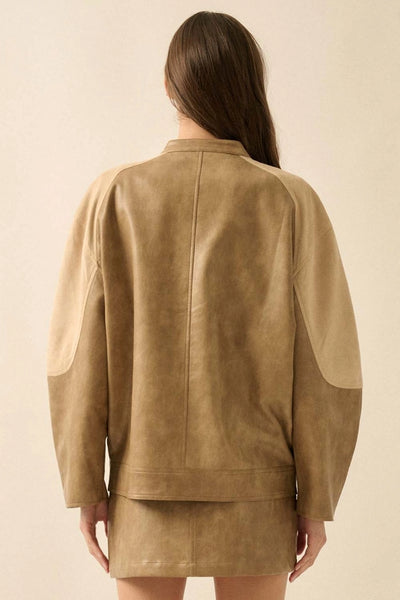Faux Leather & Suede Barrel Jacket
