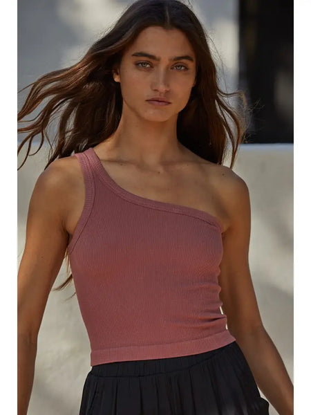 Seamless One Shoulder Ribbed Top