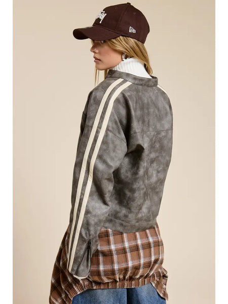 Washed Faux Leather Moto Jacket