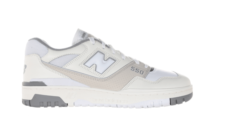 White sneaker with gray accents on a white background