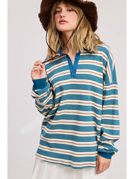 Striped Long Sleeve Polo Shirt