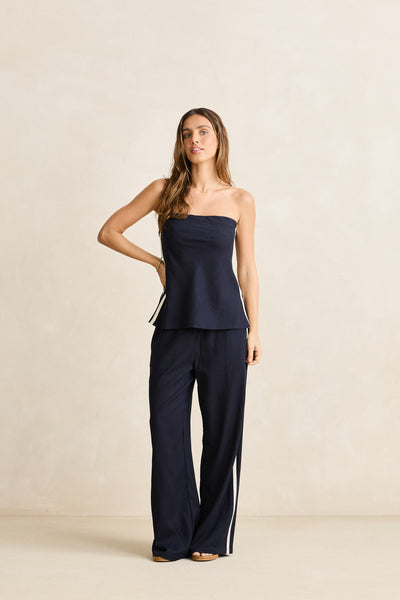 Contrast Linen Strapless Top