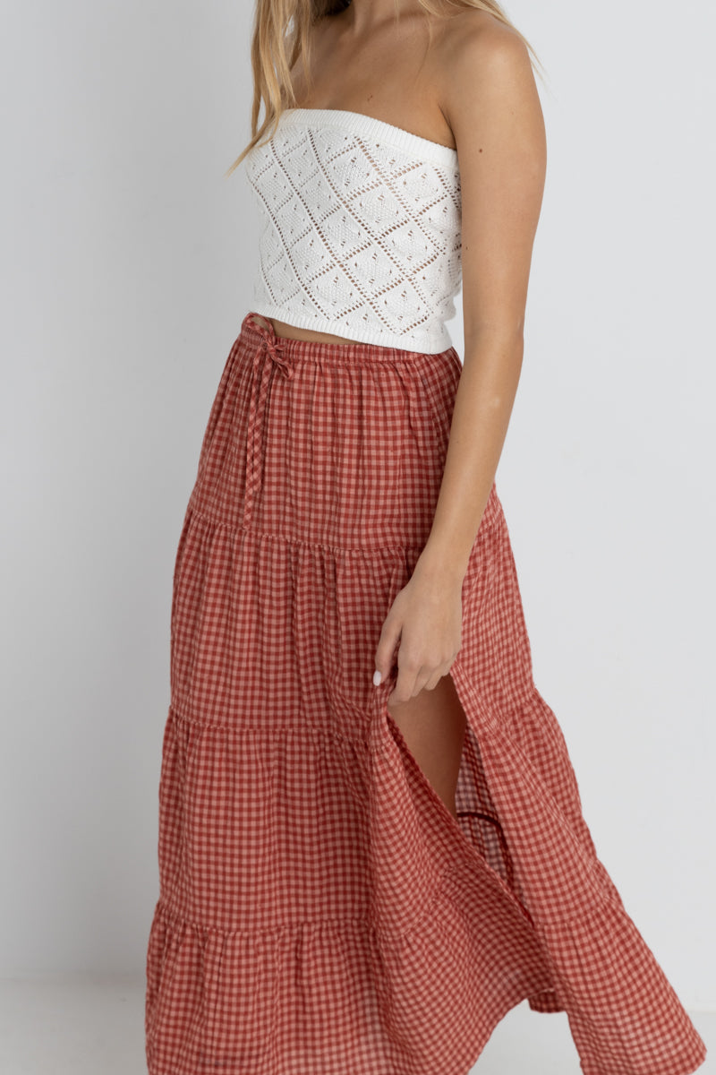 Lola Check Maxi Skirt - Red