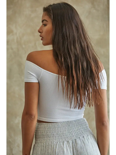 Seamless Ribbed Off Shoulder Crop Top