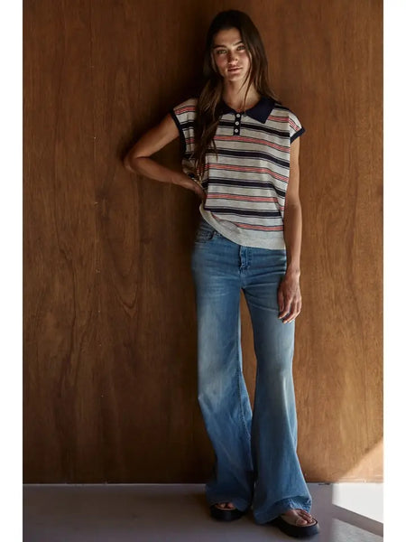 Knit Striped Collared Top
