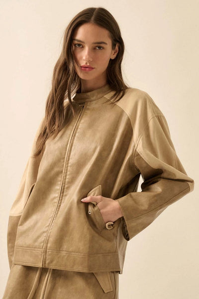 Faux Leather & Suede Barrel Jacket