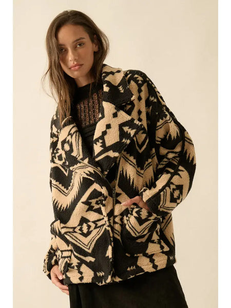 Geometric Sherpa Fleece Jacket