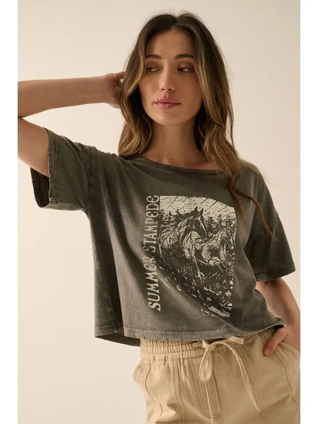 Summer Stampede Distress Cropped Tee