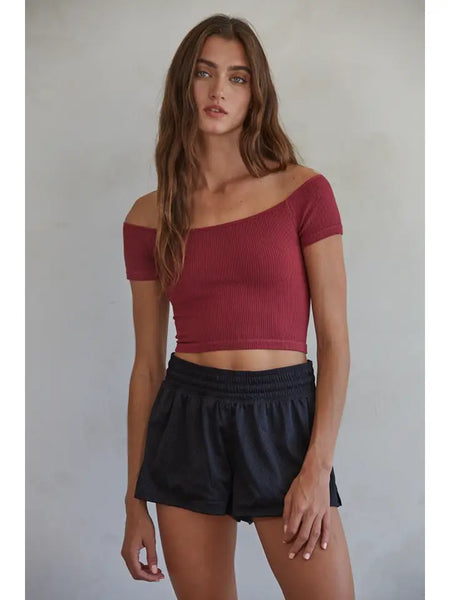 Seamless Ribbed Off Shoulder Crop Top
