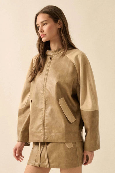 Faux Leather & Suede Barrel Jacket