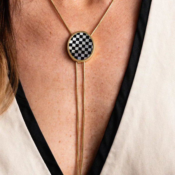Checkered Bolo Tie Necklace