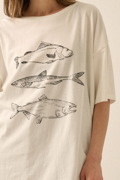Three Fishes Oversized  Tee