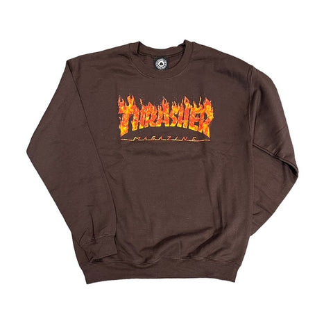 Thrasher Inferno Crew Neck Sweater - Dark Chocolate