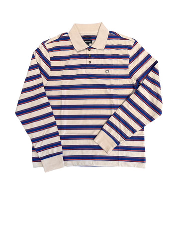 Vintage Stripe Long Sleeve Polo Knit - Electric Blue Whitecap