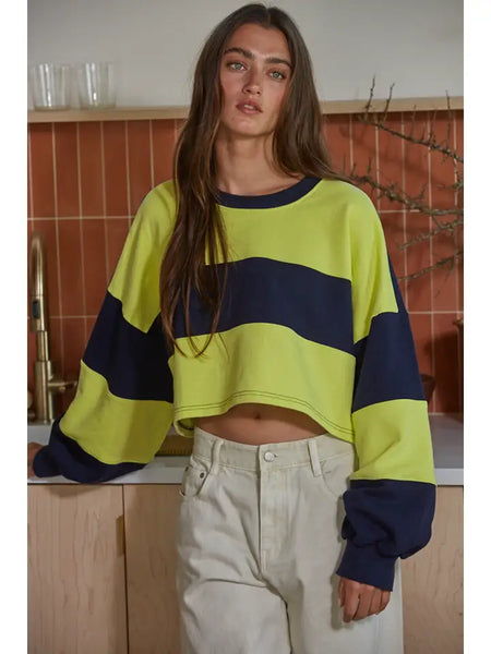 Knit Cotton Striped Cropped Pullover Top