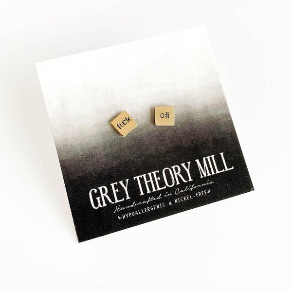 Grey Theory Mill fuck off, square earrings
