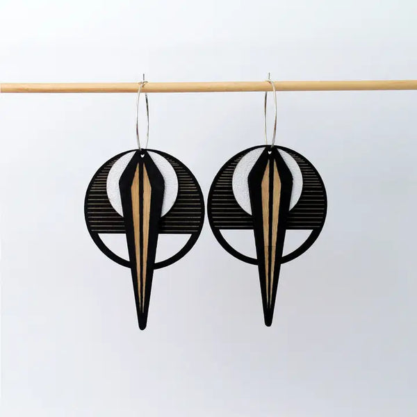 Architectural Leather & Birch Earrings