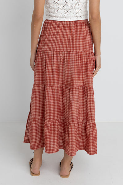 Lola Check Maxi Skirt - Red