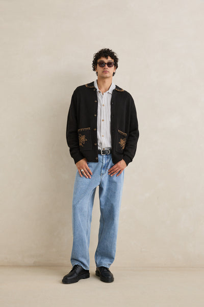 Whip Stitch Button Up Knit Cardigan