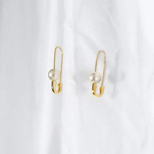Roxy Pearl Safety Pin Earrings