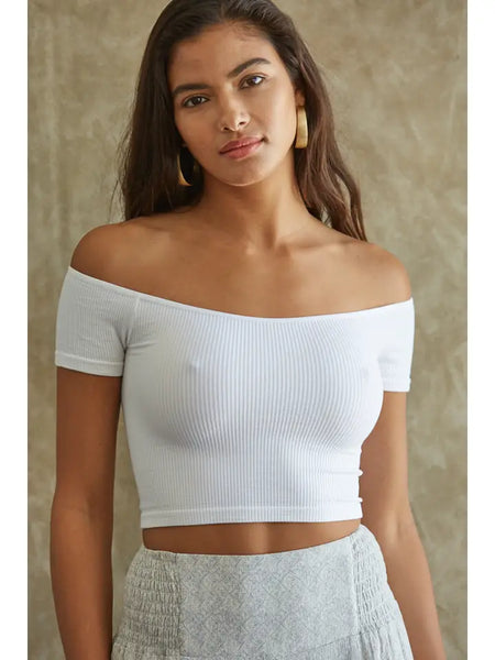 Seamless Ribbed Off Shoulder Crop Top