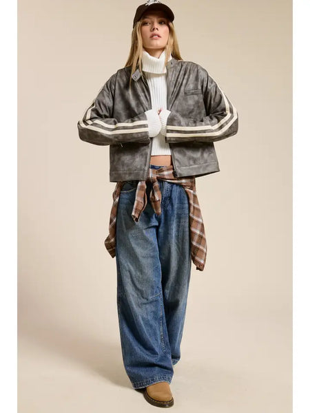 Washed Faux Leather Moto Jacket
